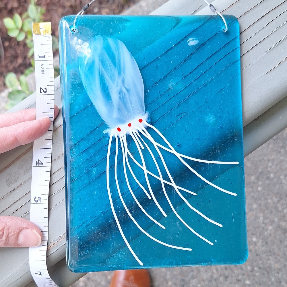 Artist Signed Jellyfish Art Glass Wall Hanging Blue & White Vintage - Picture 4 of 5